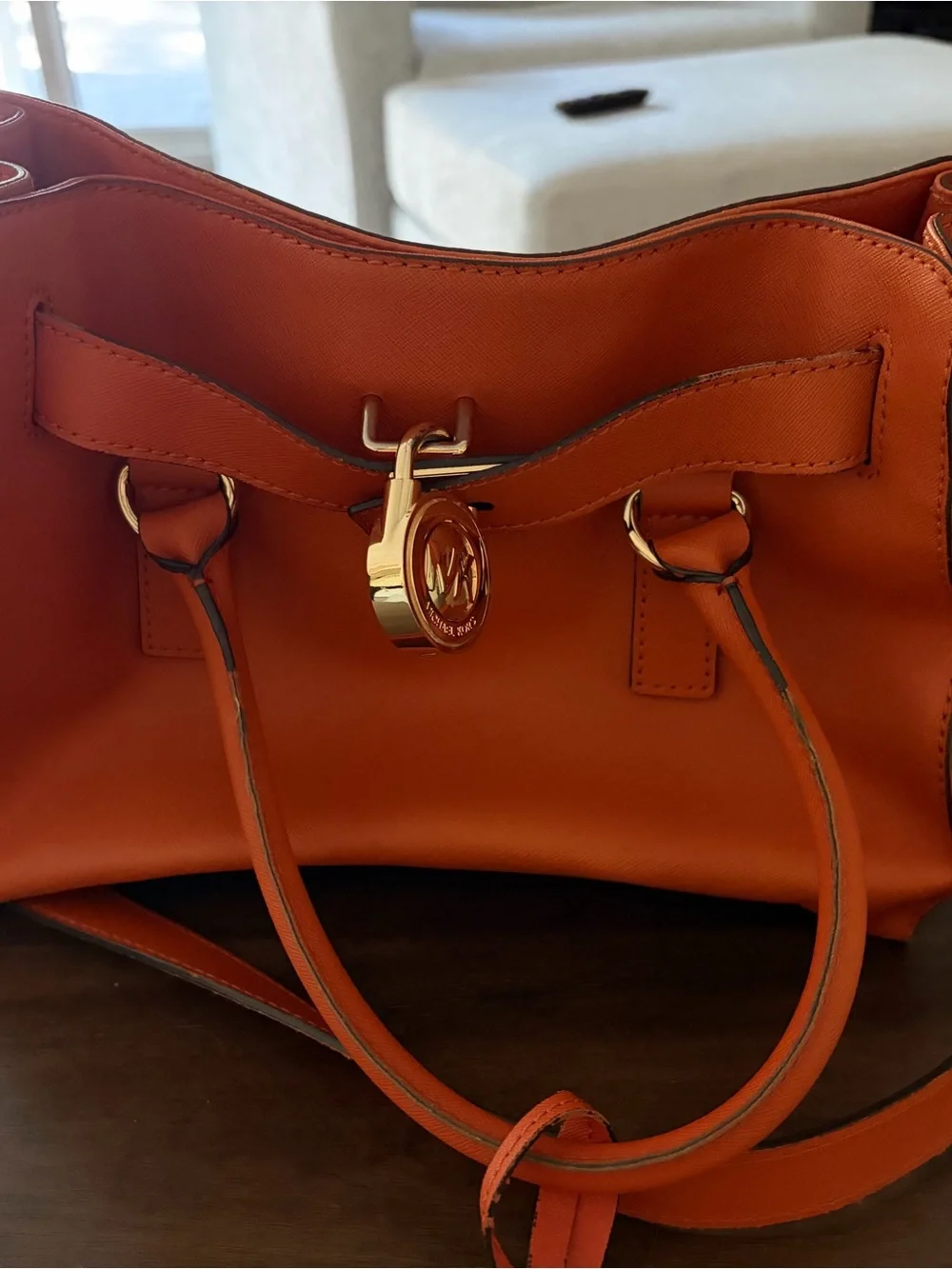 Michael Kors Orange Saffiano Satchel with Gold Hardware